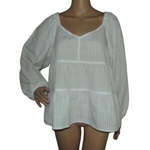 Old Navy Blouse Women Large White Babydoll boho tiered empire peasant top v-neck